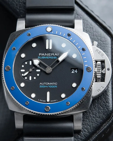 2021 Panerai Submersible "Azzuro" L.E. 42MM Black Dial Rubber Strap (PAM01209)