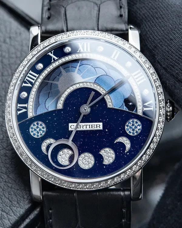 2020 Rare Cartier Rotonde De Cartier Day and Night Retrograde Moonphase 40MM Blue Dial Leather Strap (HPI01009)