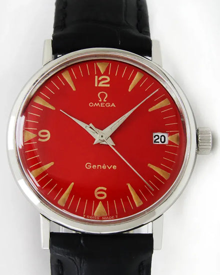 Omega Geneve Vintage 33MM Red Dial Leather Strap (132.013)