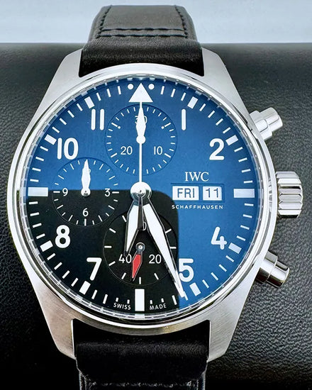 No Reserve - 2024 IWC Schaffhausen Pilot Chronograph 41MM Black Dial Leather Strap (IW388111)
