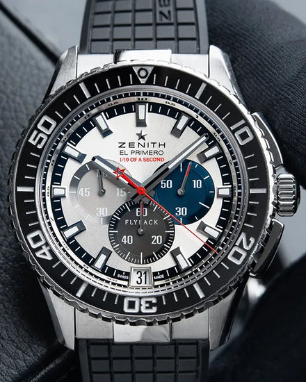 2013 Zenith El Primero Stratos Flyback Chronograph 45.5MM Silver Dial Rubber Strap (03.2062.4057/69.R515)