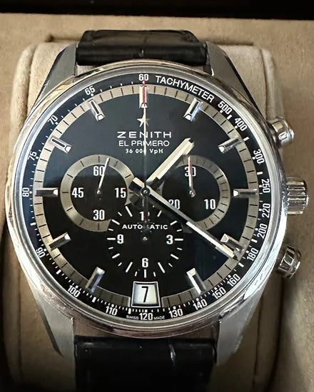 Zenith El Primero 36'000 VpH 42MM Black Dial Leather Strap (03.2040.400)
