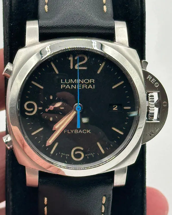 Panerai Luminor 1950 3 Days Chrono Flyback 44MM Black Dial Leather Strap (PAM00524)