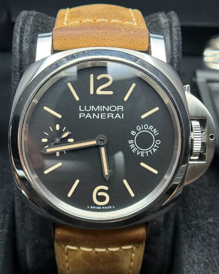 2016 Panerai Luminor Marina 8 Giorni Brevettato 44MM Black Dial Leather Strap (PAM00590)