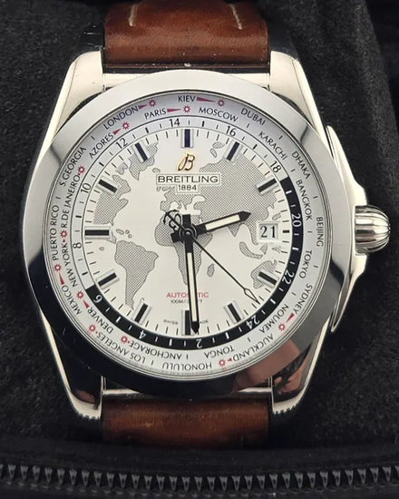 Breitling Galactic Unitime 44MM White Dial Leather Strap (WB3510U)
