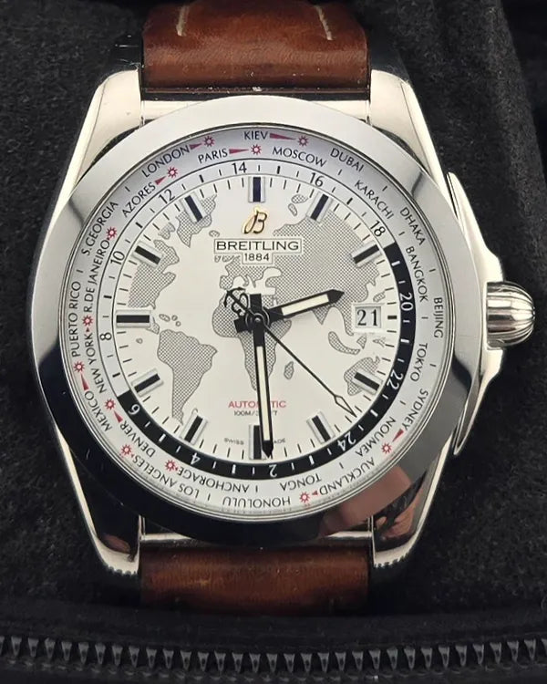 Breitling Galactic Unitime 44MM White Dial Leather Strap (WB3510U)