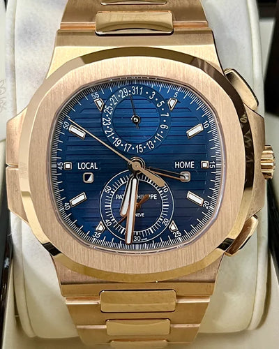 2021 Patek Philippe Nautilus Travel Time 40.5MM Blue Dial Rose Gold Bracelet (5990/1R-001)