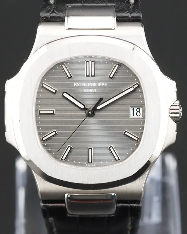 Patek Philippe Nautilus 40MM Grey Dial Leather Strap (5711G-001)