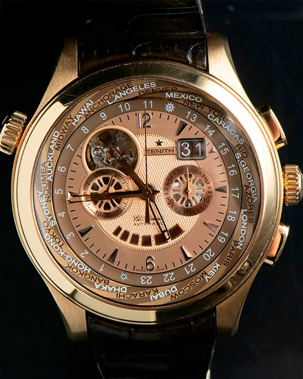 2013 Zenith El Primero Class Traveller Open Multicity 46MM Champagne Dial Leather Strap (18.0520.4037/71.C491)