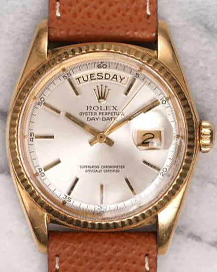 Rolex Day-Date 36MM Silver Dial Leather Strap (1803)