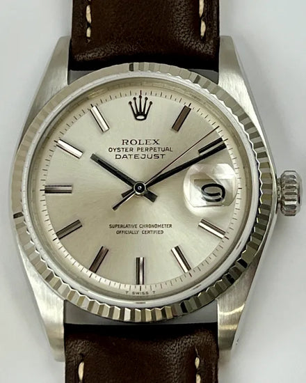 Rolex Datejust 36MM Silver "Pie Pan" Dial Aftermarket Leather Strap (1601)
