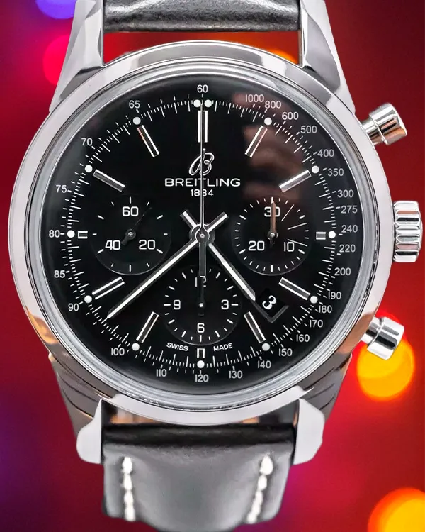 Breitling Transocean Chronograph 43MM Black Dial Leather Strap (AB015212/BA99)