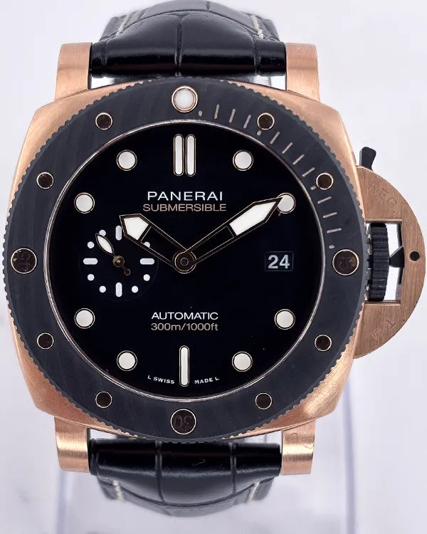 2022 Panerai Submersible Goldtech Orocarbo 44MM Black Dial Leather Strap (PAM01070)