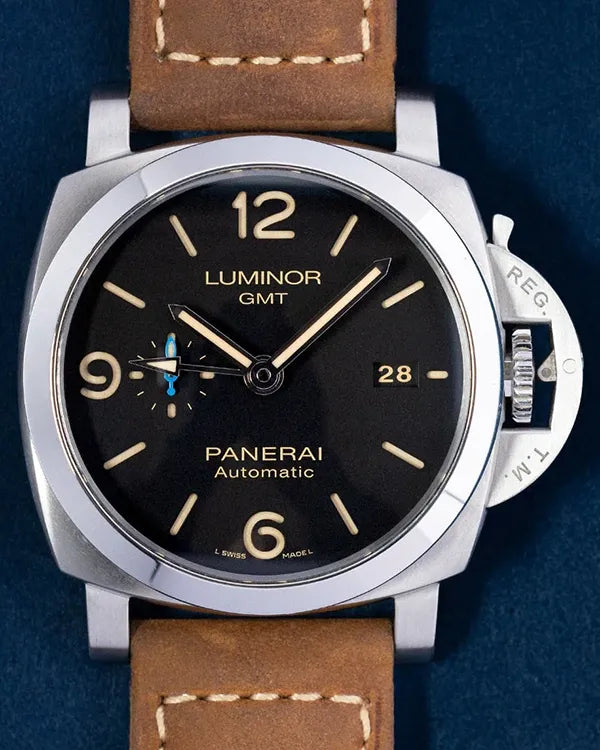 2017 Panerai Luminor 1950 3 Days GMT 44MM Black Dial Leather Strap (PAM01320)