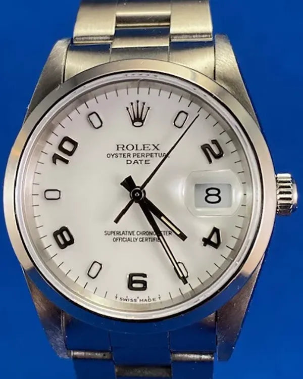 Rolex Oyster Perpetual Date 34MM White Dial Oyster Bracelet (15200)