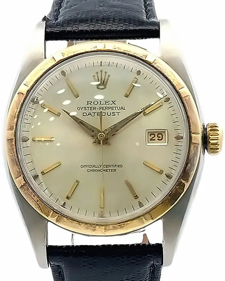 Rolex Datejust "Bubbleback" 36MM Champagne Dial Aftermarket Leather Strap (6105)