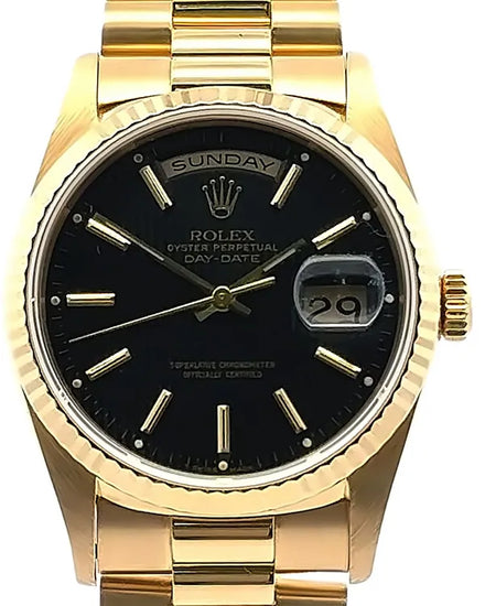 Rolex Day-Date 36MM Black "Tapestry" Dial Yellow Gold President Bracelet (18238)