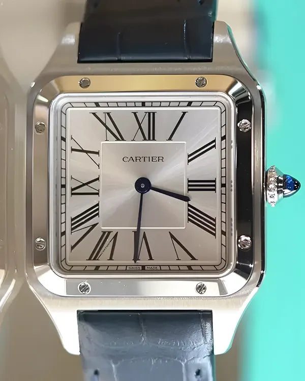 2024 Cartier Santos Dumont 43.5MM Quartz Silver Dial Leather Strap (WSSA0085)