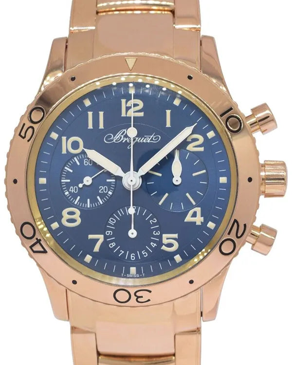 Breguet Type XXI Aeronavale Chronograph 39MM Blue Dial Rose Gold Bracelet (3800)