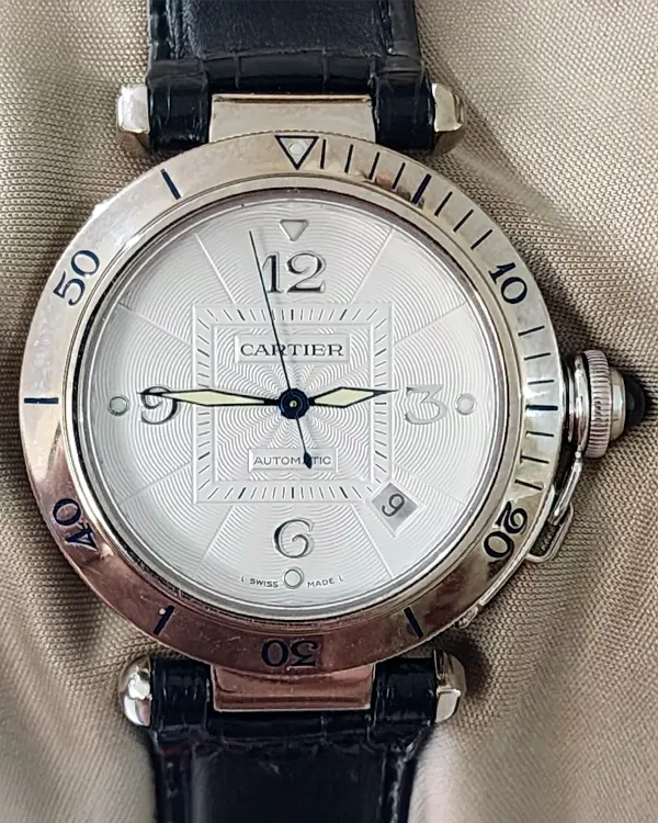 Cartier Pasha De Cartier 38MM Silver Dial Leather Strap (2353)
