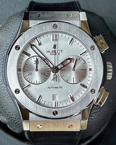 2014 Hublot Classic Fusion Chronograph 45MM Silver Dial Leather Strap (521.NX.2610.LR)