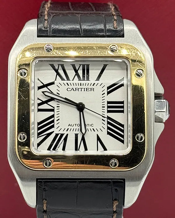 Cartier Santos 100 XL 38MM White Dial Leather Strap (2656)