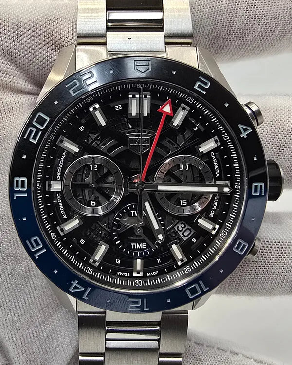 2021 Tag Heuer Carrera "Batman" 45MM Skeleton Dial Steel Bracelet (CBG2A1Z.BA0658)