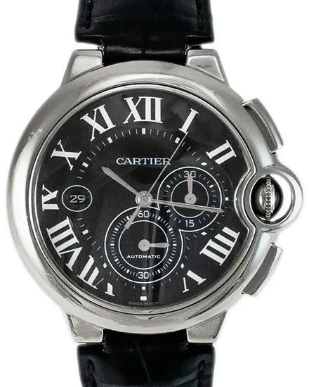 Cartier Ballon Bleu De Cartier 44MM Black Dial Leather Strap (W6920003)