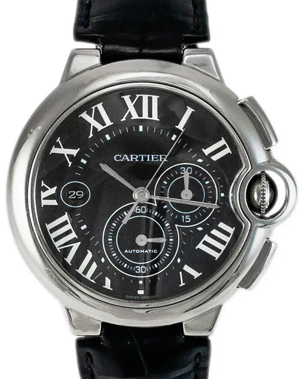Cartier Ballon Bleu De Cartier 44MM Black Dial Leather Strap (W6920003)