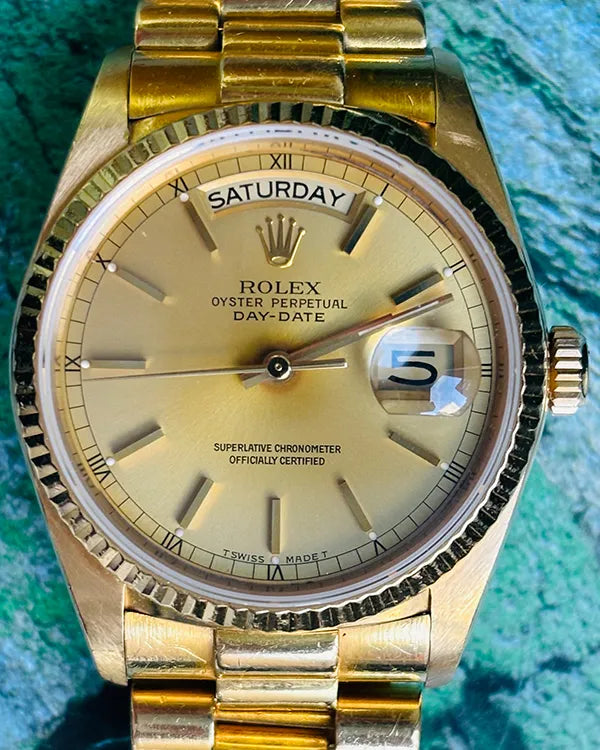 1987 (R Serial) Rolex Day-Date 36MM Champagne Dial President Yellow Gold Bracelet (18038)