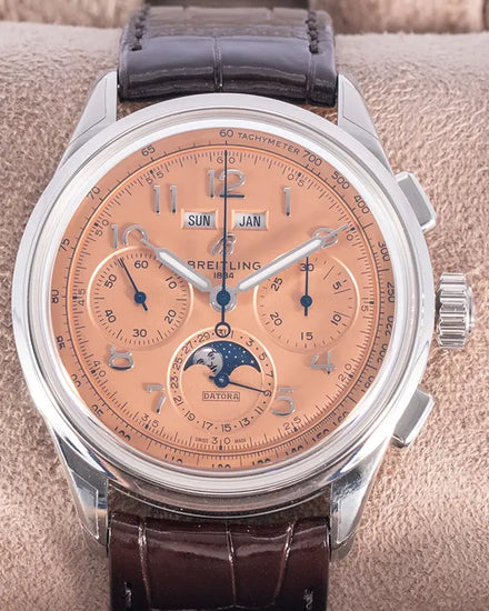 Breitling Premier B25 Datora 42MM Salmon Dial Leather Strap (AB2510201K1P1)
