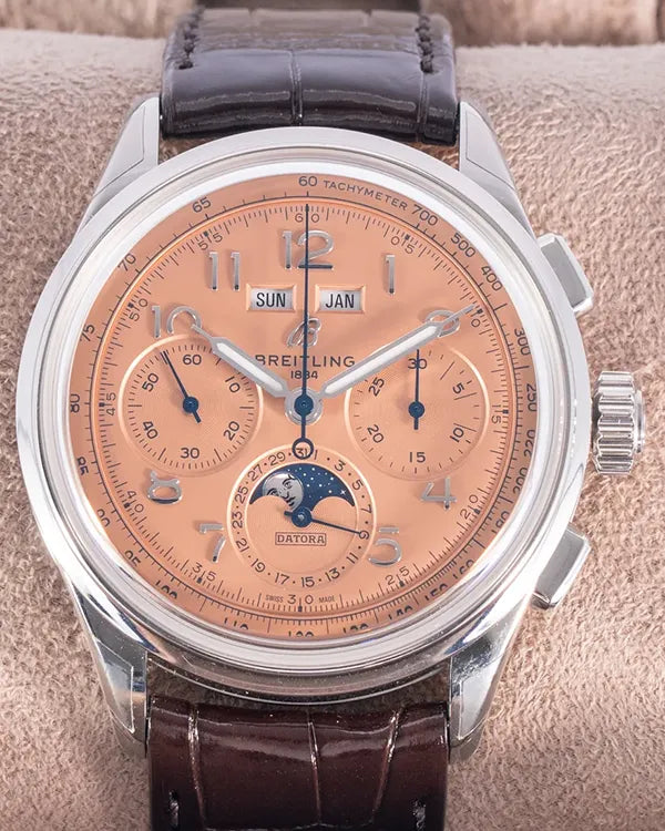 Breitling Premier B25 Datora 42MM Salmon Dial Leather Strap (AB2510201K1P1)