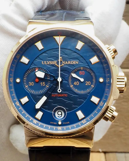 Ulysse Nardin Blue Seal Chronograph L.E. 41MM Blue Dial Leather Strap (356-68)
