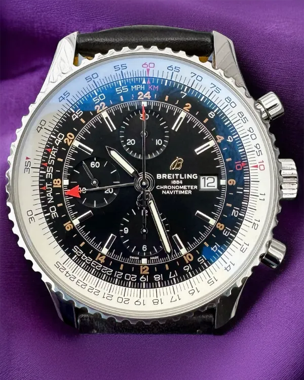 2021 Breitling Navitimer GMT 46MM Black Dial Leather Strap (A24322121B2X2)