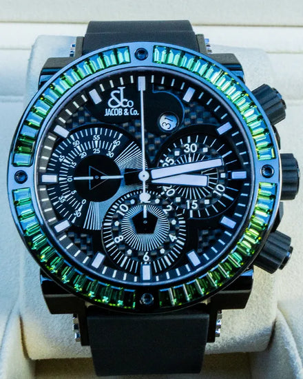 Jacob & Co. Epic II Chronograph 46MM Carbon Fiber Dial Rubber Strap (EPIC2PVDGRBW)