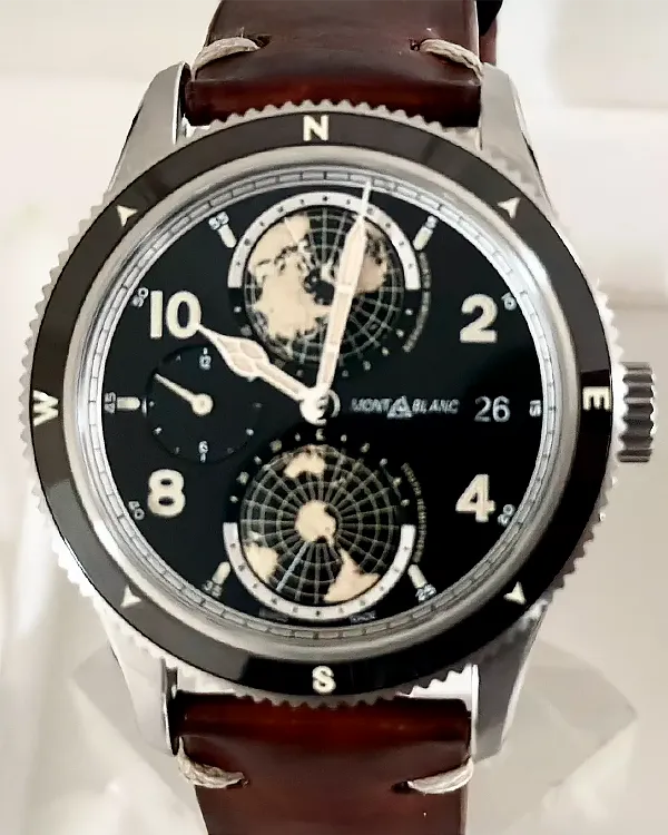 2018 Montblanc 1858 Geosphere 42MM Black Dial Leather Strap (117838)