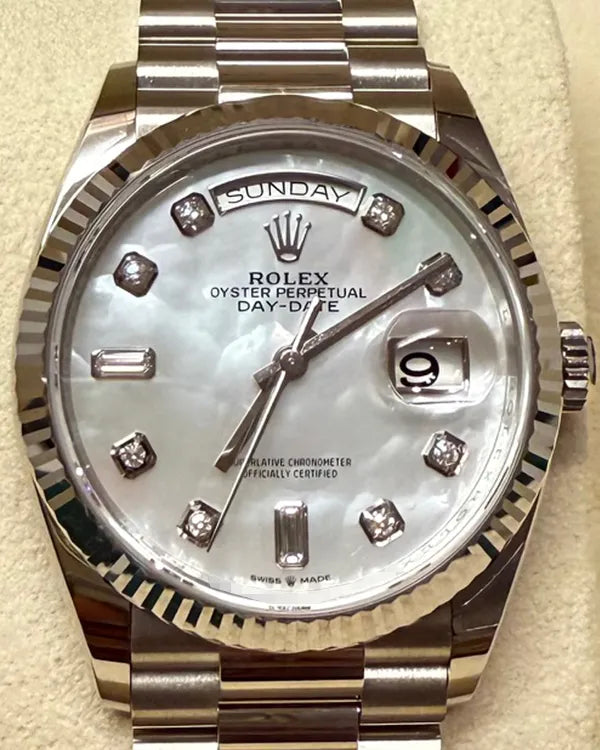 2024 Rolex Day-Date 36MM Mother of Pearl Dial White Gold President Bracelet (128239)