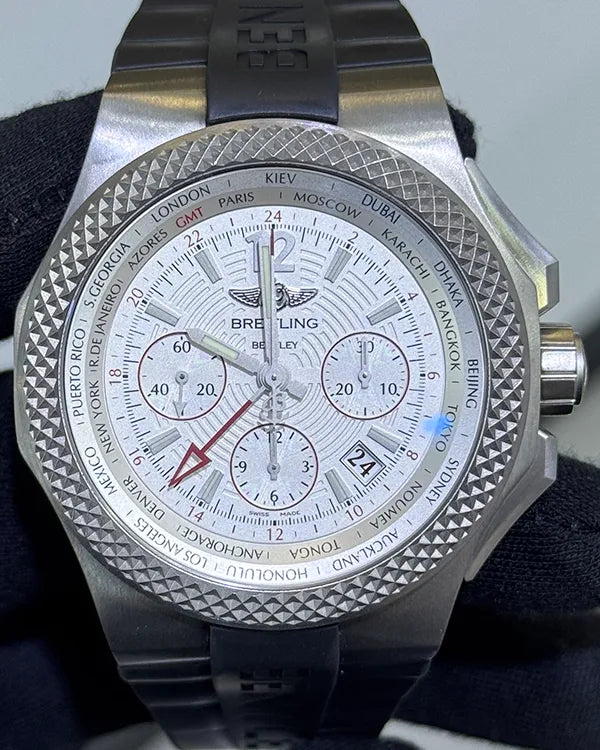 Breitling Bentley GMT Light 45MM Silver Dial Rubber Strap (EB0433)