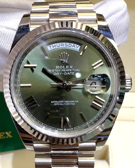2023 Rolex Day-Date 40MM Green Dial White Gold President Bracelet (228239)