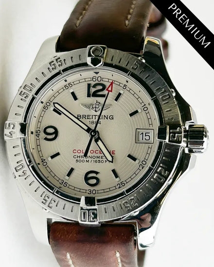 Breitling Colt Oceane 33.2MM Quartz Silver Dial Leather Strap (A77380)