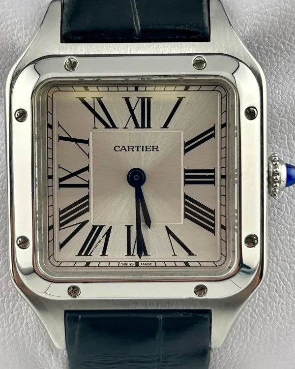 Cartier Santos Dumont 27.5MM Quartz Silver Dial Leather Strap (4242)