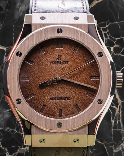 Hublot Classic Fusion "Berluti Scritto" L.E. 45MM Brown “Tobacco” Leather Dial Rubber/Leather Strap (511.OX.0500.VR.BER16)