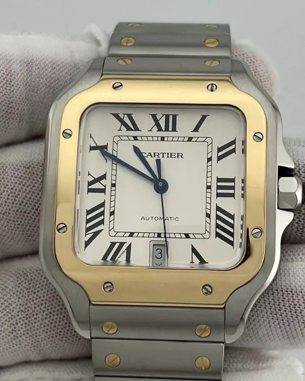 2021 Cartier Santos De Cartier 39.8MM Silver Dial Two-Tone Bracelet (W2SA0009)