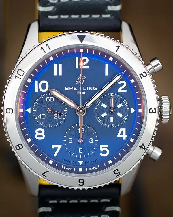 2024 Breitling Classic Avi Chronograph 42MM Blue Dial Leather Strap (A233801A1C1X1)