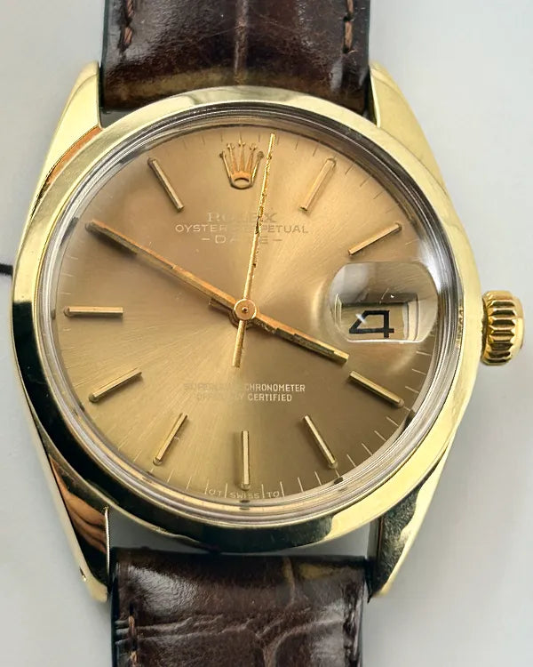 Rolex Oyster Perpetual Date 34MM Champagne Dial Aftermarket Leather Strap (1550)
