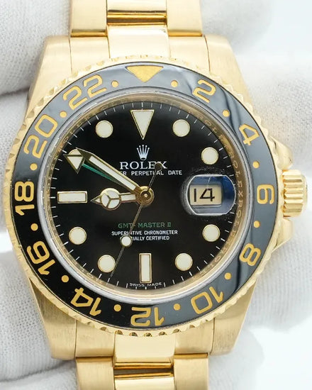 Rolex GMT-Master II 40MM Black Dial Yellow Gold Oyster Bracelet (116718LN)