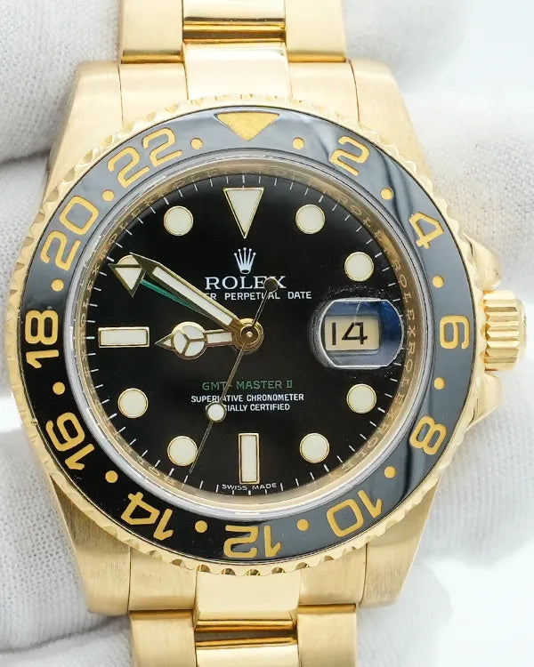 2008 Rolex GMT-Master II 40MM Black Dial Yellow Gold Oyster Bracelet (116718LN)