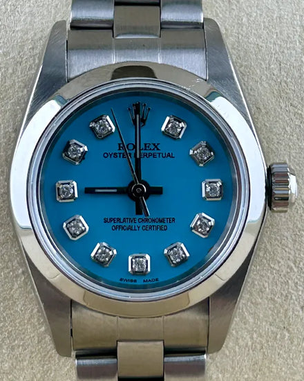 Rolex Oyster Perpetual 24MM Aftermarket Blue Dial Oyster Bracelet (76080)