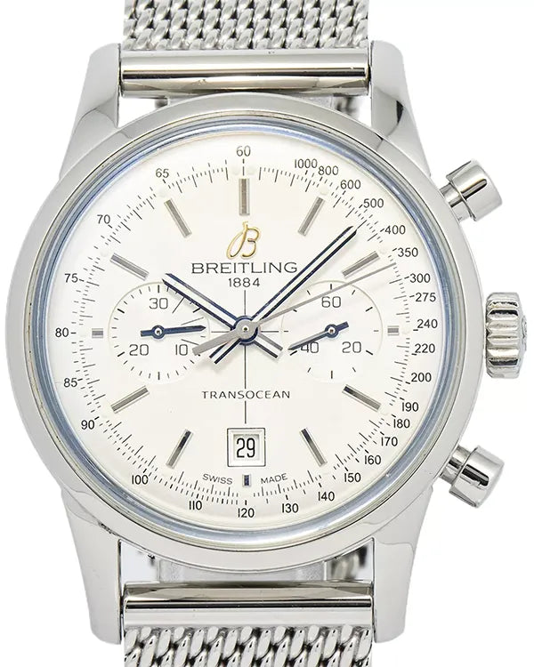 Breitling Transocean Chronograph 38MM Silver Dial Steel Bracelet (A41310)