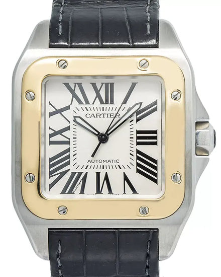Cartier Santos 100 De Cartier 38MM Off-White Dial Leather Strap (W20072X7)